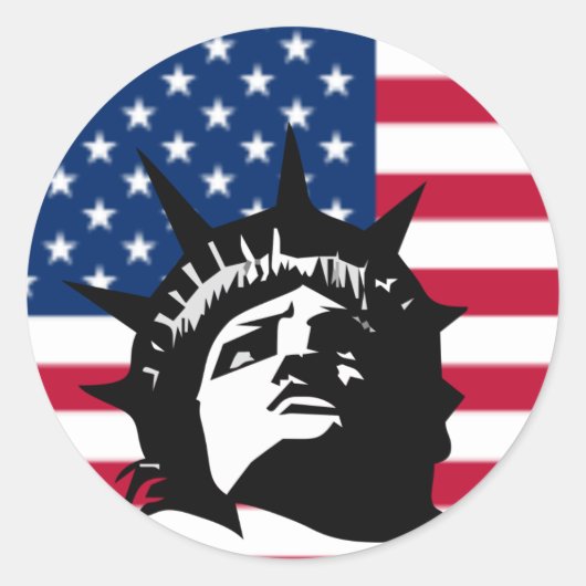 Lady Liberty en de vlag Ronde Sticker (Voorkant)