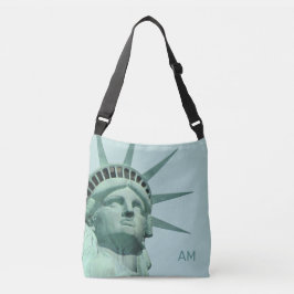 Lady Liberty en monogram op lichtblauw Crossbody Tas