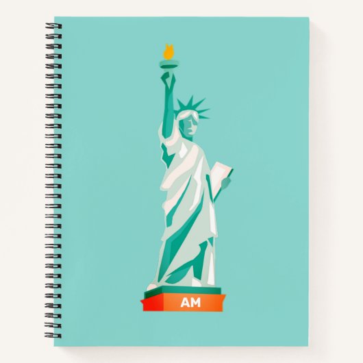 Lady Liberty en Monogram op Light Blauwgroen Notitieboek (Voorkant)