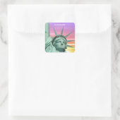 Lady Liberty en Sunrise Handmade Vierkante Sticker (Tas)