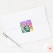 Lady Liberty en Sunrise Handmade Vierkante Sticker (Envelop)
