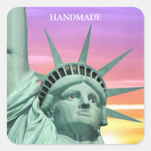 Lady Liberty en zonsopgang ambachtelijk gemaakt Vierkante Sticker