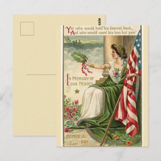 Lady Liberty Green Robe Memorial Day Briefkaart (Voorkant / Achterkant)
