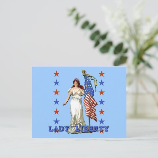 Lady Liberty met Amerikaanse vlag Briefkaart (Staand voorkant)
