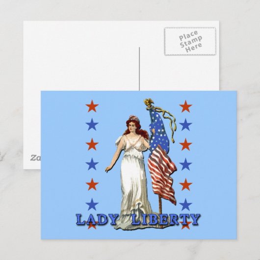  Lady Liberty met Amerikaanse vlag Briefkaart (Voorkant / Achterkant)