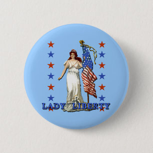 Lady Liberty met Amerikaanse vlag Ronde Button 5,7 Cm