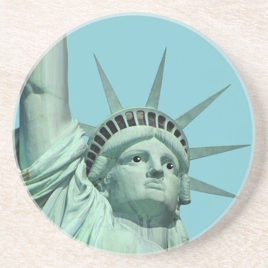 Lady Liberty on Sky Blue Silver Pling Zandsteen Onderzetter (Voorkant)
