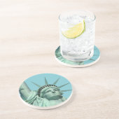 Lady Liberty on Sky Blue Silver Pling Zandsteen Onderzetter (Zijkant)