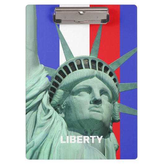 Lady Liberty op Blue Red White Stripes Klembord (Voorkant)