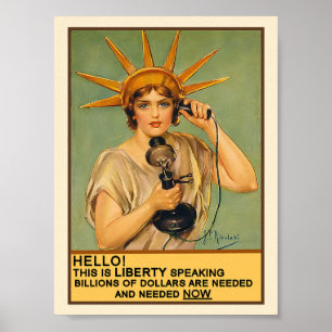 Lady Liberty op de telefoon Poster