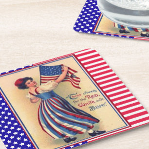 Lady Liberty Patriottische Vlag van 4 juli Kartonnen Onderzetters