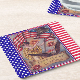 Lady Liberty Patriottische Vlag van 4 juli Kartonnen Onderzetters