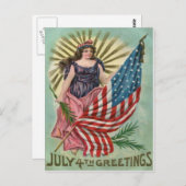 Lady Liberty Stars & Stripes Vintage 4 juli Briefkaart (Voorkant / Achterkant)
