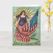 Lady Liberty Stars & Stripes Vintage 4 juli Kaart (Gele Bloem)