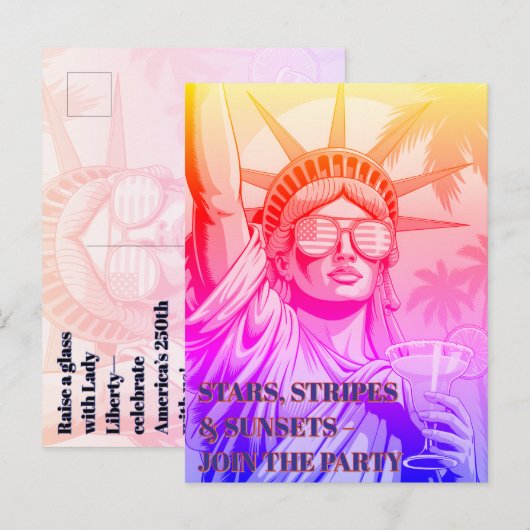 Lady Liberty toast de 250ste verjaardag—uitnodigin Briefkaart (Voorkant / Achterkant)