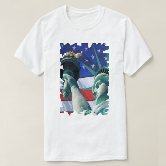 Lady Liberty USA Flag Achtergrond Vrijheidsbeeld T-shirt (Design voorkant)