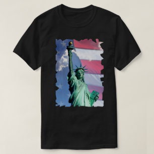 Lady Liberty USA Flag Sky Clouds Vrijheidsbeeld T-shirt