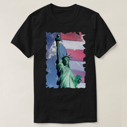 Lady Liberty USA Flag Sky Clouds Vrijheidsbeeld T-shirt (Design voorkant)