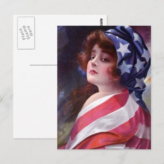  Lady Liberty Wrapped in American Flag Briefkaart (Voorkant / Achterkant)