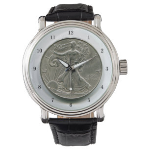 Lady Liberty Zilveren Dollar Polshorloge Horloge