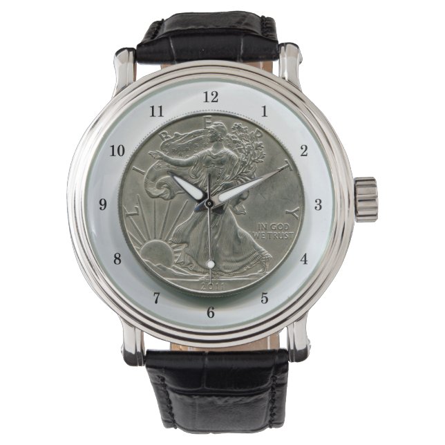 Lady Liberty Zilveren Dollar Polshorloge Horloge (Voorkant)
