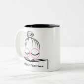 Lady Librarian met bril en een boek Tweekleurige Koffiemok (Voorkant links)