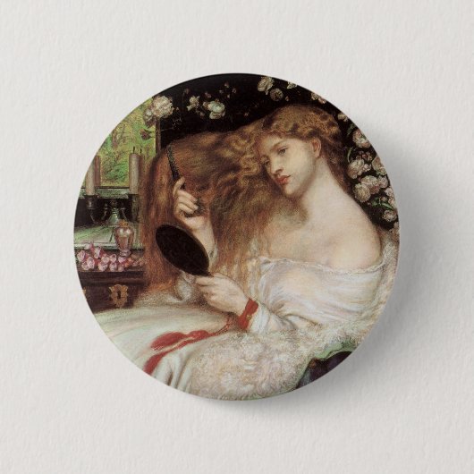 Lady Lilith door Rossetti, Antieke Victoriaanse Po Ronde Button 5,7 Cm (Voorkant)