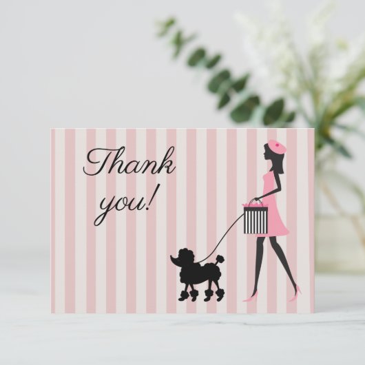  Lady lopen zwarte poedel Bedankkaart (Staand voorkant)
