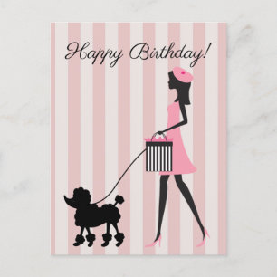 Lady lopen zwarte poedel Happy Birthday Briefkaart