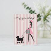  Lady lopen zwarte poedel Happy Birthday Briefkaart (Staand voorkant)