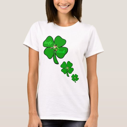Lady luck 4 leaf clover leprecon t shirt (Voorkant)