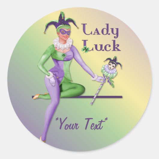 Lady Luck Harlequin Ronde Sticker (Voorkant)