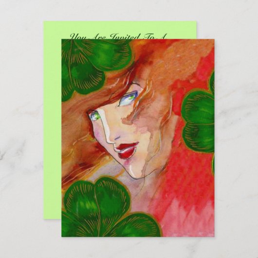 LADY LUCK IN CLOVER ST. PATRICK'S DAG PARTIJ INVIT KAART (Voorkant / Achterkant)