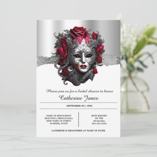 Lady masquerade Venetiaanse gezichtsmasker zilver  Kaart (Staand voorkant)