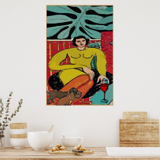 Lady Matisse, Dachshunds en Red Wine Poster (Keuken)