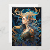 Lady Met Antlers Boho Fantasy Art Briefkaart (Voorkant / Achterkant)