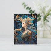 Lady Met Antlers Boho Fantasy Art Briefkaart (Staand voorkant)