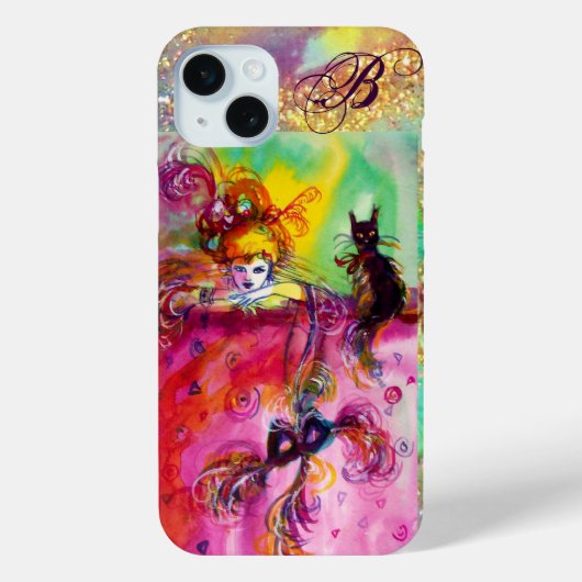 LADY MET BLACK CAT EN MASK Masquerade Monogram Case-Mate iPhone Case (Achterkant)