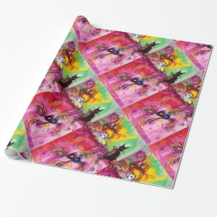 LADY MET BLACK CAT EN MASK Masquerade Party Cadeaupapier