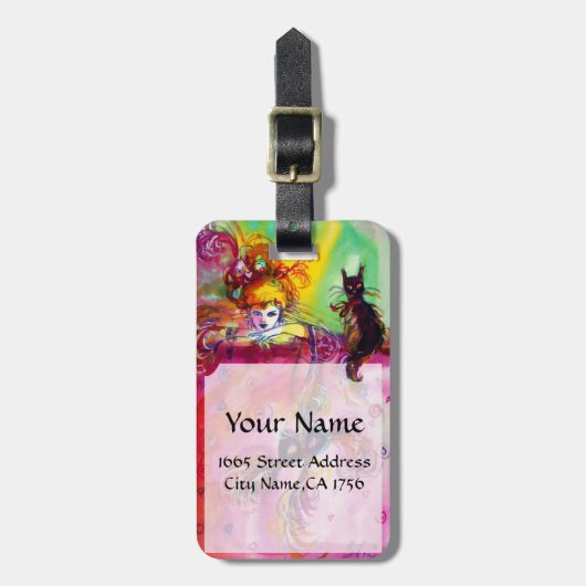 LADY MET BLACK CAT/Mardi Gras Masquerade Mask Bagagelabel (Voorkant verticaal)