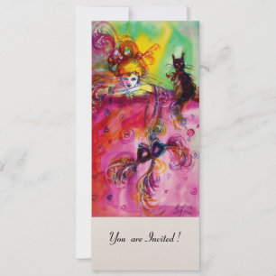 LADY MET BLACK CAT/Mardi Gras Masquerade Party Kaart