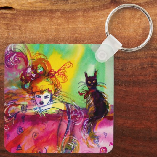 LADY MET BLACK CAT Mardi Gras Masquerade Sleutelhanger (Achterkant)