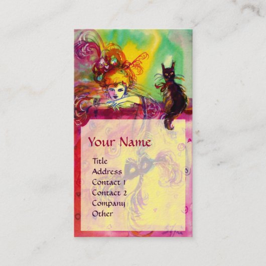 LADY MET BLACK CAT/Venetiaanse Masquerade Ball Visitekaartje (Voorkant)