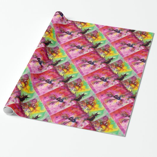 LADY MET BLACK CAT / Venetiaanse Masquerade Cadeaupapier (Uitgerold)