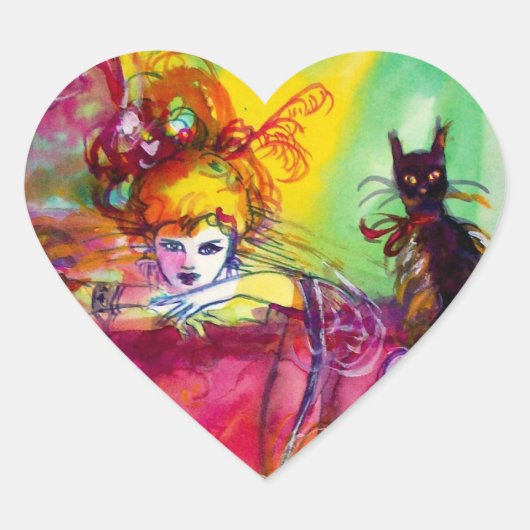 LADY MET BLACK CAT / Venetiaanse Masquerade Heart Hart Sticker (Voorkant)
