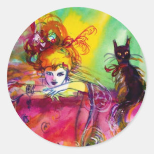 LADY MET BLACK CAT / Venetiaanse Masquerade Ronde Sticker