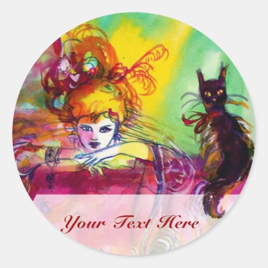 LADY MET BLACK CAT / Venetiaanse Masquerade Ronde Sticker (Voorkant)