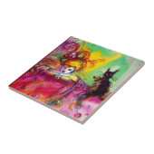 LADY MET BLACK CAT / Venetiaanse Masquerade Tegeltje (Zijkant)