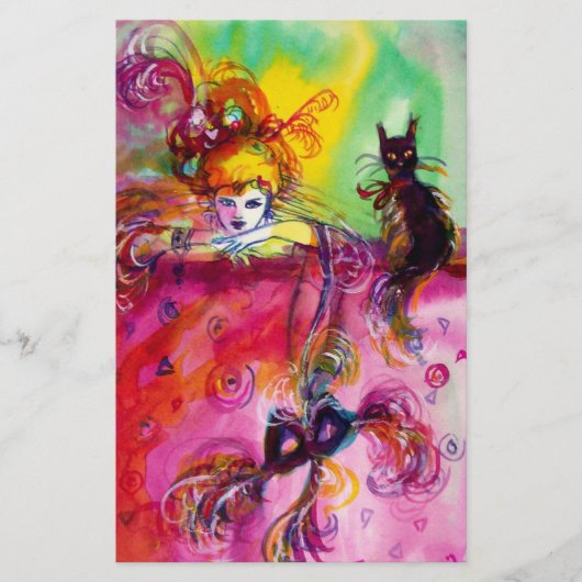 LADY MET BLACK CT / Venetiaanse Masquerade Briefpapier (Voorkant)