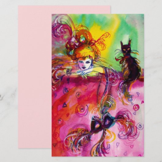 LADY MET BLACK CT / Venetiaanse Masquerade Briefpapier (Voorkant / Achterkant)